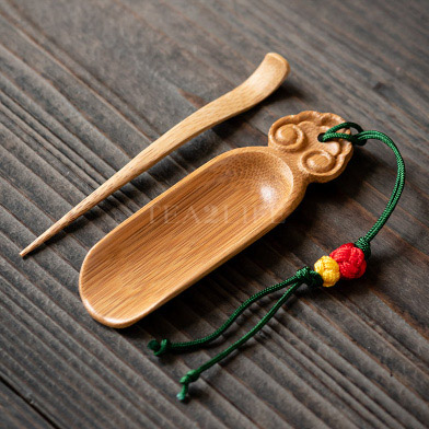 Bamboo Carving Ruyi/scepter Tea Scoop And Tea Spoon Two-piece Set