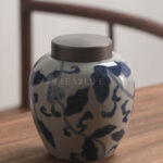 Round Hand-painted Blue and White Porcelain Tea Caddy