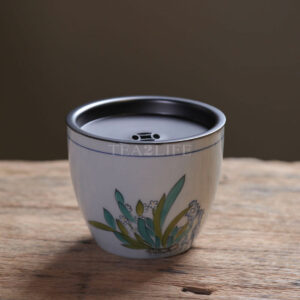 Japanese Hand-painted Narcissus Ceramic Tea Dregs Bucket