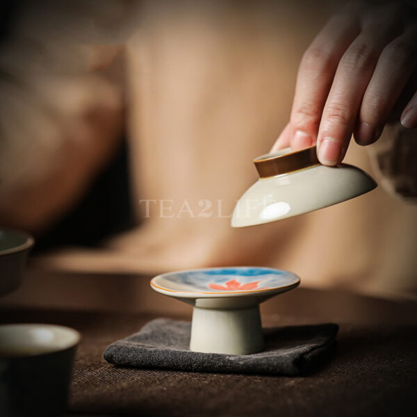 Dehua Ash Glaze Hand-painted Lid Holder 3 - Tea2Life
