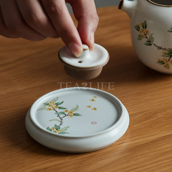 Jingdezhen Matte Glaze Hand-painted Osmanthus Lid Holder 2 - Tea2Life