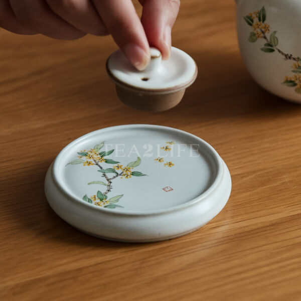 Jingdezhen Matte Glaze Hand-painted Osmanthus Lid Holder 5 - Tea2Life