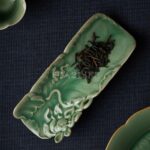 Handmade Celadon Tea Scoop with Lotus Pattern Decoration
