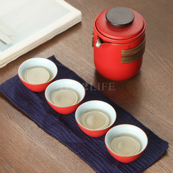 WENSHUO Travel Tea Set with Portable Bag，Portable Tea Pot Set