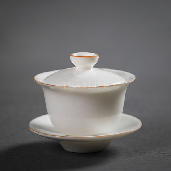Ru Ware/Kiln Crackle Glaze White Porcelain Gaiwan