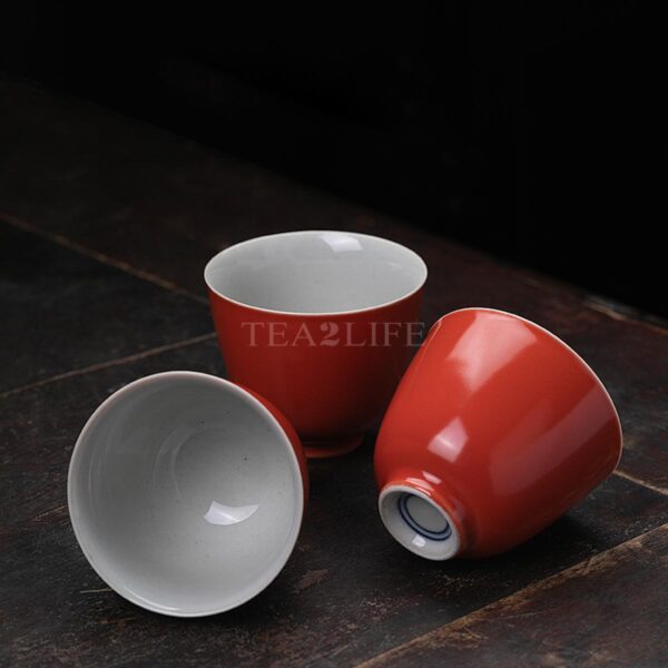 Persimmon Red Porcelain Tea Cup